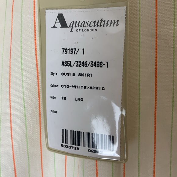 80s Aquascutum NWT Deadstlock linen cotton Pencil Skirt Lime Green Pinstripe - Picture 6 of 11